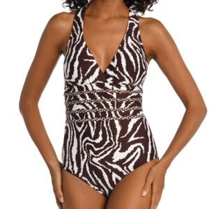 NWT  La Blanca Woman’s Zebra Print One-Piece Swimsuit retail $130